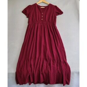 Women's Burgundy V-Neck Short Sleeve Maxi Dress